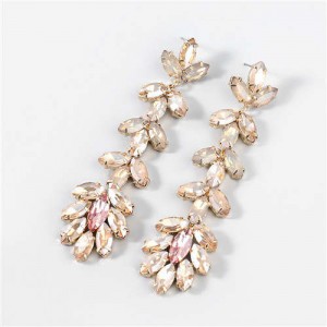 U.S. Fashion Rhinestone Inlaid Floral Design Long Tassel Women Dangle Wholesale Earrings - Golden