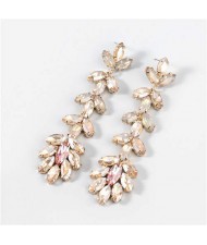 U.S. Fashion Rhinestone Inlaid Floral Design Long Tassel Women Dangle Wholesale Earrings - Golden