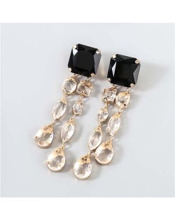 Rhinestone Inlaid Square Shape Waterdrop Pendant U.S. and European Fashion Long Tassel Women Wholesale Earrings