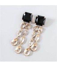 Rhinestone Inlaid Square Shape Waterdrop Pendant U.S. and European Fashion Long Tassel Women Wholesale Earrings