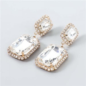 Creative Square Rhinestone U.S. Boutique Fashion Vintage Style Women Party Dangle Wholesale Earrings - White