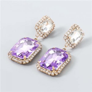 Creative Square Rhinestone U.S. Boutique Fashion Vintage Style Women Party Dangle Wholesale Earrings - Purple
