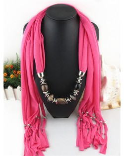 Fashionable Multiple Gems Pendants Exaggerating Scarf Necklace - Rose