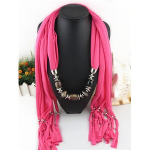 Fashionable Multiple Gems Pendants Exaggerating Scarf Necklace - Rose