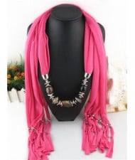 Fashionable Multiple Gems Pendants Exaggerating Scarf Necklace - Rose