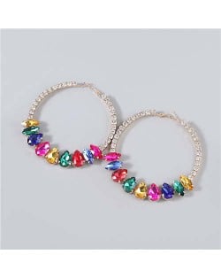 Super Shining Rhinestone Inlaid Hoop Design Banquet Fashion Women Costume Wholesale Earrings - Multicolor