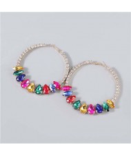 Super Shining Rhinestone Inlaid Hoop Design Banquet Fashion Women Costume Wholesale Earrings - Multicolor