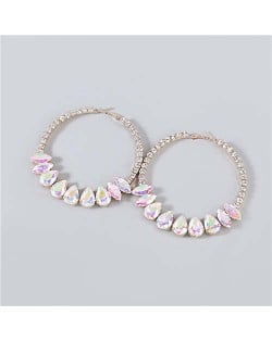 Super Shining Rhinestone Inlaid Hoop Design Banquet Fashion Women Costume Wholesale Earrings - Luminous White