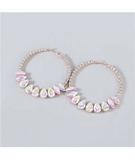 Super Shining Rhinestone Inlaid Hoop Design Banquet Fashion Women Costume Wholesale Earrings - Luminous White