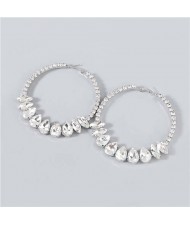 Super Shining Rhinestone Inlaid Hoop Design Banquet Fashion Women Costume Wholesale Earrings - Silver