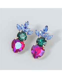 U.S.and European Heart Shape Rhinestone Inlaid Women Wholesale Fashion Costume Earrings - Multicolor