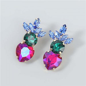 U.S.and European Heart Shape Rhinestone Inlaid Women Wholesale Fashion Costume Earrings - Multicolor