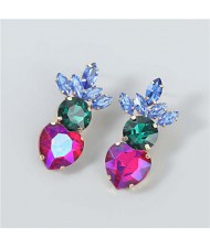 U.S.and European Heart Shape Rhinestone Inlaid Women Wholesale Fashion Costume Earrings - Multicolor