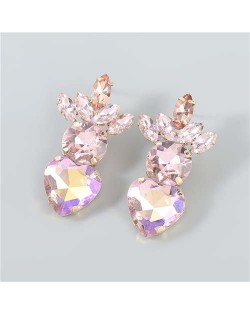 U.S.and European Heart Shape Rhinestone Inlaid Women Wholesale Fashion Costume Earrings - Pink