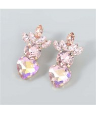 U.S.and European Heart Shape Rhinestone Inlaid Women Wholesale Fashion Costume Earrings - Pink