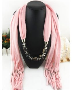Fashionable Multiple Gems Pendants Exaggerating Scarf Necklace - Pink