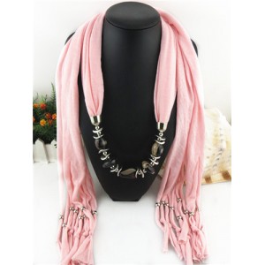 Fashionable Multiple Gems Pendants Exaggerating Scarf Necklace - Pink