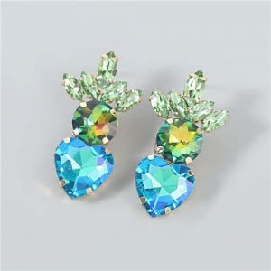 U.S.and European Heart Shape Rhinestone Inlaid Women Wholesale Fashion Costume Earrings - Green