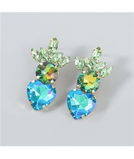 U.S.and European Heart Shape Rhinestone Inlaid Women Wholesale Fashion Costume Earrings - Green