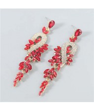 Rhinestone Inlaid Geometric Design U.S. Boutique Fashion Women Long Dangle Tassel Earrings - Red