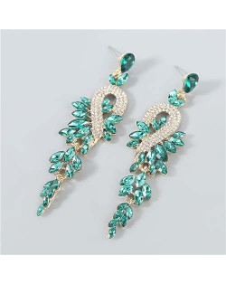 Rhinestone Inlaid Geometric Design U.S. Boutique Fashion Women Long Dangle Tassel Earrings - Green