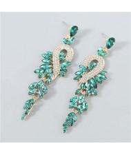 Rhinestone Inlaid Geometric Design U.S. Boutique Fashion Women Long Dangle Tassel Earrings - Green