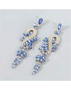 Rhinestone Inlaid Geometric Design U.S. Boutique Fashion Women Long Dangle Tassel Earrings - Blue