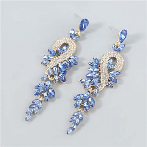 Rhinestone Inlaid Geometric Design U.S. Boutique Fashion Women Long Dangle Tassel Earrings - Blue