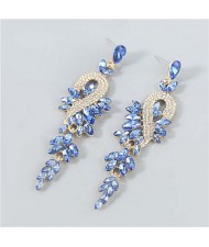 Rhinestone Inlaid Geometric Design U.S. Boutique Fashion Women Long Dangle Tassel Earrings - Blue