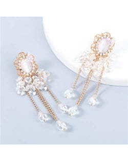 Korean Style Wholesale Jewelry Graceful Butterfly Embellished Floral Chain Tassel Women Alloy Earrings - White