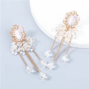 Korean Style Wholesale Jewelry Graceful Butterfly Embellished Floral Chain Tassel Women Alloy Earrings - White