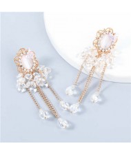 Korean Style Wholesale Jewelry Graceful Butterfly Embellished Floral Chain Tassel Women Alloy Earrings - White