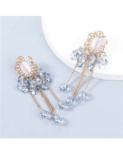 Korean Style Wholesale Jewelry Graceful Butterfly Embellished Floral Chain Tassel Women Alloy Earrings - Blue