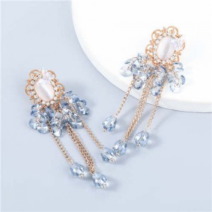 Korean Style Wholesale Jewelry Graceful Butterfly Embellished Floral Chain Tassel Women Alloy Earrings - Blue