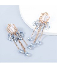 Korean Style Wholesale Jewelry Graceful Butterfly Embellished Floral Chain Tassel Women Alloy Earrings - Blue