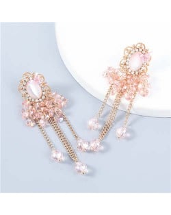 Korean Style Wholesale Jewelry Graceful Butterfly Embellished Floral Chain Tassel Women Alloy Earrings - Pink