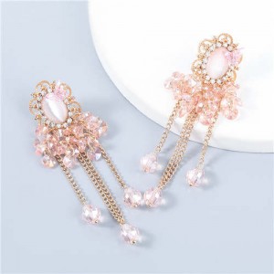 Korean Style Wholesale Jewelry Graceful Butterfly Embellished Floral Chain Tassel Women Alloy Earrings - Pink