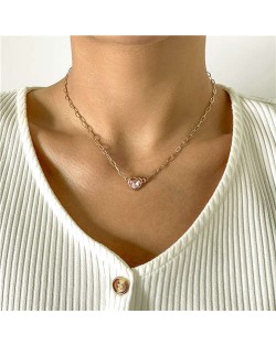 Vintage Style Heart Shape Rhinestone Minimalist Design Women Graceful Alloy Necklace - White