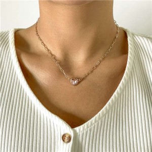 Vintage Style Heart Shape Rhinestone Minimalist Design Women Graceful Alloy Necklace - White