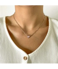 Vintage Style Heart Shape Rhinestone Minimalist Design Women Graceful Alloy Necklace - White