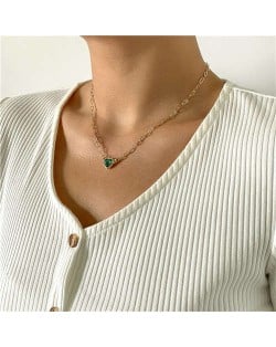 Vintage Style Heart Shape Rhinestone Minimalist Design Women Graceful Alloy Necklace - Green