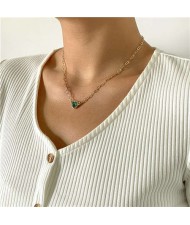 Vintage Style Heart Shape Rhinestone Minimalist Design Women Graceful Alloy Necklace - Green