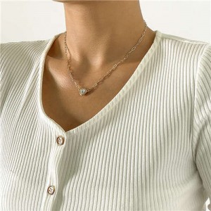 Vintage Style Heart Shape Rhinestone Minimalist Design Women Graceful Alloy Necklace - Pink