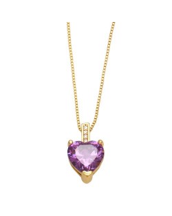 Vintage Style Heart Shape Rhinestone Minimalist Design Women Graceful Alloy Necklace - Purple