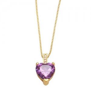 Vintage Style Heart Shape Rhinestone Minimalist Design Women Graceful Alloy Necklace - Purple