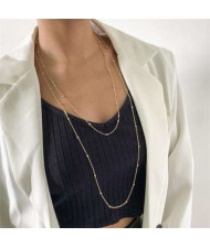 Round Beads Decorated Chain Dual Layers Minimalist Design Women Wholesale Costume Necklace - Golden