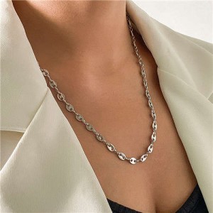 Minimalist Design U.S. Fashion Popular Golden Chain Women Casual Wholesale Necklace - Silver