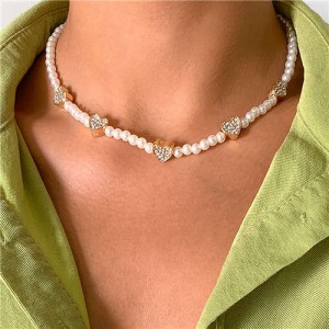 Heart Shape and Artificial Pearl Combo Design Vintage Women Wholesale Fashion Necklace