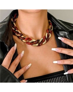 U.S. Fashion Wholesale Jewelry Punk Style Hollow-out Chain Bold Weaving Two-toned Chunky Necklace - Red