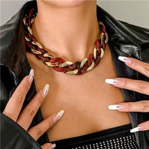 U.S. Fashion Wholesale Jewelry Punk Style Hollow-out Chain Bold Weaving Two-toned Chunky Necklace - Red